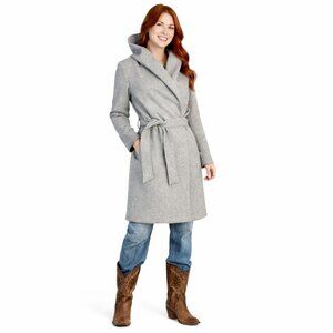 ZARA Small Gray Belted Wrap Coat With Hood